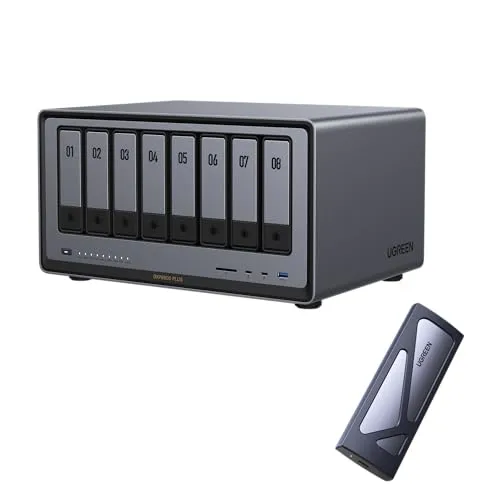 UGREEN NASync DXP8800 Plus 8ベイNASバンドル M.2 SSD 外付けケース付属、Intel i5 1235u 10コアCPU、8GB DDR5 RAM、内蔵128G SSD、2 * 10GbE、2 * M.2 NVMeスロット