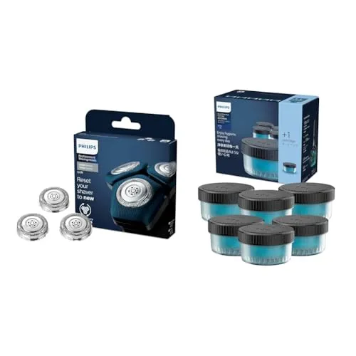 【セット買い】(正規品)フィリップス メンズシェーバー 5000, 7000シリーズ 替刃 SH71/51 + フィリップス 洗浄液 電気シェーバーS5000 S7000 S9000用 クイッククリーンポッド カートリッジ レモンの香り160ml 6個入り
