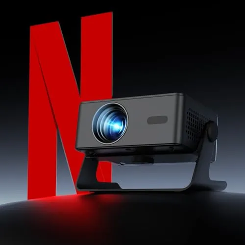 プロジェクター家庭用 小型 天井 静音【Netflix・Prime Video・YouTubeアプリ搭載】600ANSI 4K対応 自動台形補正 0.5M近距離投影 Wi-Fi6/Bluetooth5.4スタンド一体型 軽量 ミニ スマホ/パソコン/PS5