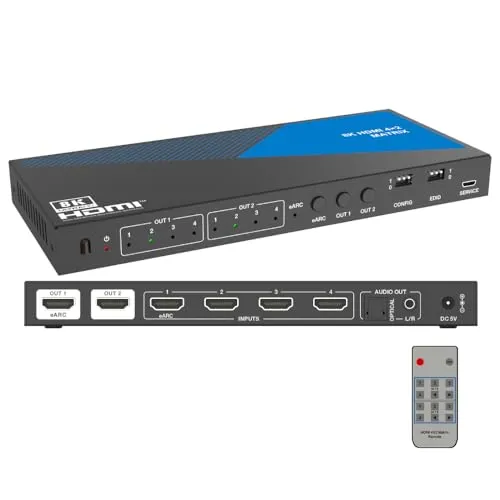 HDMI2.1 マトリックス 分配器 4入力2出力 eARC対応 40Gbps 8K60Hz 4K120Hz VRR Dolby Atmos EDID PS5 Xbox対応 音声分離 サウンドバー AVアンプ