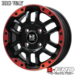 アルミホイール 12インチ BIGWAY B LUGNAS-FRD ビッグウェイ ビーラグナス FRD 4.00-12 4/100 +42 マットブラック/レッドリム 軽トラ 軽バン 1本価格
