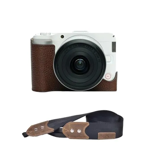 TP Original Canon EOS R50 V 専用 ハンドメイド+Rカメラストラップ 本革 ボディケース ハーフカメラケース バッグ カバー 電池交換便利 底面開閉 手作り 専用対応カメラカバー (ダークブラウン)
