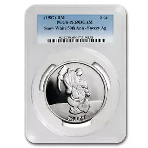 1987 5 オンス シルバー ディズニーの白雪姫 50 周年記念 Sneezy PR-69 PCGS