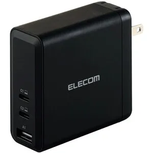 エレコム ノートPC向けACアダプター USB PD対応 140W USB-C×2 USB-A×1 スイングプラグ ブラック ACDC-PD96140BK