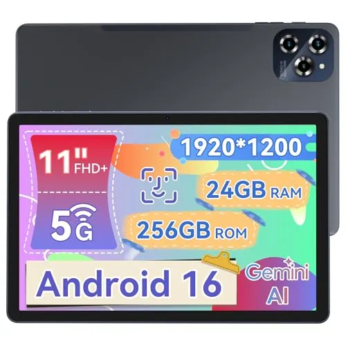 【Android16 タブレット 11インチ 世界初登場】Kingrid T90wifi アンドロイド16 タブレット、1920*1200 FHD 大画面、24GB+128GB+2TB拡張、Gemini AI、Widevine L1 Netflix対応、8