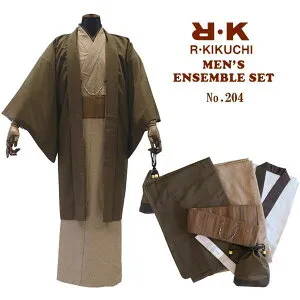 【メンズ アンサンブル】R・K メンズ 着物 7点セット【No.204】茶系 着物 長羽織 長襦袢 角帯 羽織紐 巾着 腰紐 【3サイズ】M L LL 父の日 イベント 散策 着付け 稽古 正月 お出かけ 街着 洗える