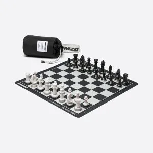 チェスセット Nymzo Stanton Series 01: Opening Edition Chess Set, 34 Pieces with Metal Bases, Black and White, Silicone Mat, Club Size (Black Base w/Metallic Silver) 【並行輸入品】