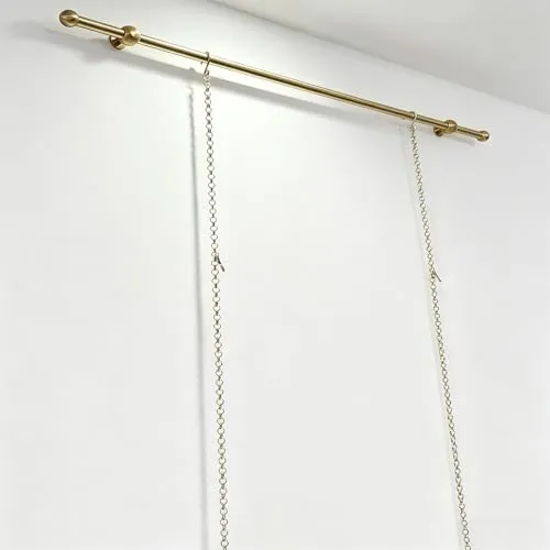 調節可能な ギャラリーレール ピクチャーレール 長さ50～250cmのポール 絵画吊り下げキット 真鍮レール＆チェーン付き フレンチヴィンテージ 真鍮絵画レール ? スライドフック式壁面収納 リビング・寝室・玄関用(1.70m (66.9in))