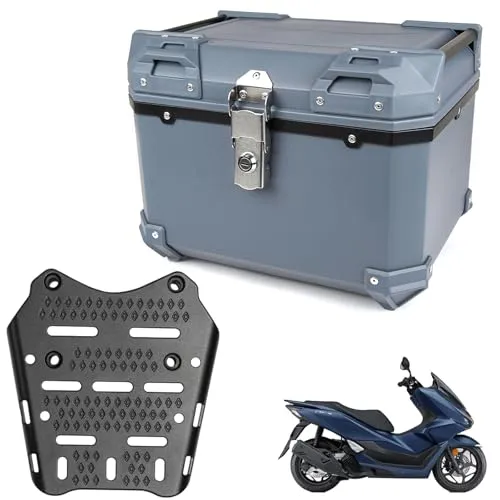 HI-LINE PCX専用 リアボックス＆キャリアセット 45L 大容量 防水防塵 ABS製トップケース レスト付き キーロック可能 ヘルメット収納可 アルミリアキャリア PCX125/150/160対応 (ダークグレー, 45L)