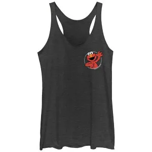 アニメキャラクター レディース トップス Tシャツ グラフィック Licensed Character Juniors' Sesame Street Elmo's Happy Stamp Graphic Racerback Tank Black Heather ブラック