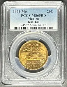 1964-Mo メキシコ Veinticinco Centavo 20C PCGS MS-65 RD、3 点購入で 5 ドル割引!