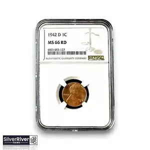 1942-D リンカーン小麦セント (NGC による MS66 RD 認定)