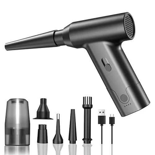 圧縮空気ダスターエアダスター電動エアダスターキーボードクリーナー充電式 3段階風力調整 1台2役 ミニ掃除機 超強力 吹き出し力 LEDライト 5種類ノズル付き ハンディクリーナー レスダストブロワー pc掃除 コードレス USB充電式 キーボード/掃除/