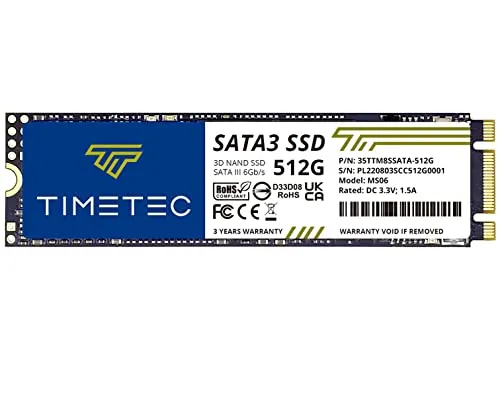 Timetec 512GB SSD 3D NAND TLC SATA III 6Gb/s M.2 2280 NGFF 256TBW Read Speed Up to 530MB/s SLC Cache Performance Boost Internal