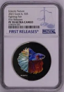 NGC PF70 FR クック諸島 2021 エクレクティックネイチャーファイティングフィッシュシルバーコイン 1オンス COA