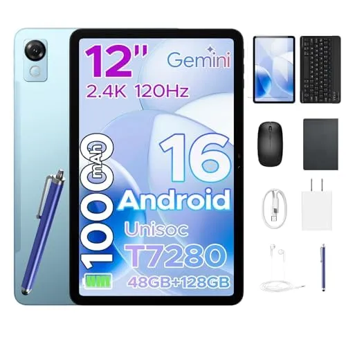 【Android 16 タブレット セット版】12インチ 2Kタブレット Android 16 120Hz高リフレッシュレート IPSディスプレイ Widevine L1認証対応 Netflix 48GB RAM+128GB ROM+2TB TF拡張 10