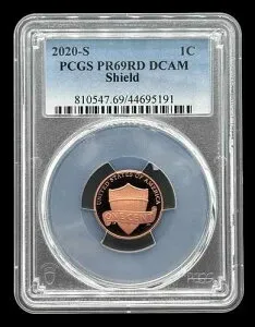 アメリカのセントプルーフコイン 2020-S 1C 鑑定済み リンカーンシールド PCGS PR69RD DCAM