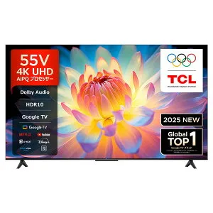 テレビ 55型 TCL 55P61K 55V型 55インチ 地上・BS・110度CSデジタル 4Kチューナー内蔵 液晶テレビ GoogleTV YouTube プライムビデオ NETFLIX Hulu Disney U-NEXT AirPlay2 マルチアイケア ベゼルレス