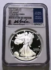 2021 W シルバー イーグル ランディング T-2 PF70 UC Gaudioso サイン入り RARE ラベル 84 POP コイン