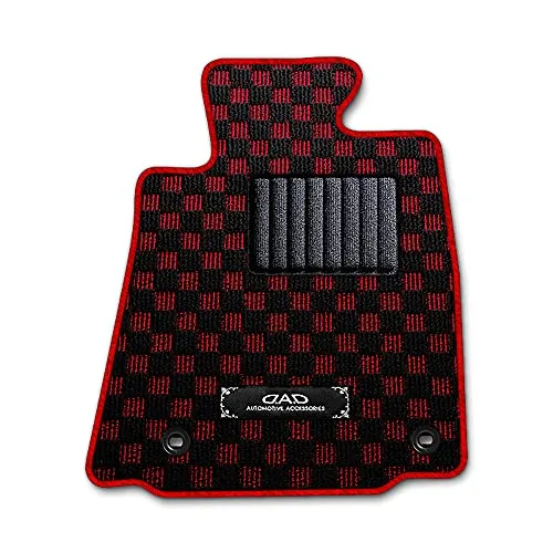 DAD ギャルソン TOYOTA (トヨタ) bB 型式:NCP35 年式:H12/2~H17/12 D.A.D フロアマット チェックモデル 1台分 [車種品番:TY0003] チェックモデルブラック×レッド/オーバーロック(ふちどり)カラー:レッド/刺