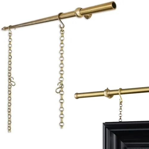 アンティーク風 真鍮ギャラリーバー 壁掛けピクチャーレール スライド式 高さ調整可能 ギャラリーレール絵画吊りレール 壁掛けシステム フック付きチェーン2本（各5kg対応）付属 アートフレーム用 油絵 写真 鏡 対応(1.70m (66.9in))