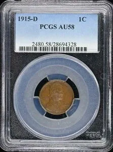 1915年-D 1C リンカーンセント-タイプ1 ウィートリバース PCGS AU58BN-