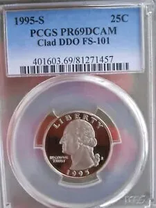 1995 S ワシントン クォーター クラッド FS 101 DDO PCGS PR69 DCAM スポットレス POP のみ 12
