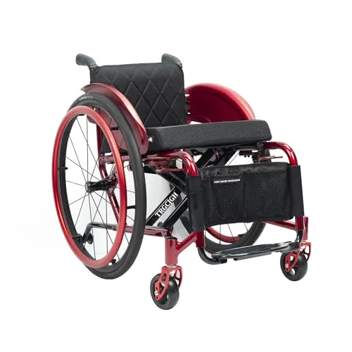 TRGCJGH 超軽量 アルミ合金製 車いす 自走式 折りたたみ 車椅子 コンパクト 旅行用 車イス 外出用 持ち運び易い 飛行機持ち込み可 (Size:42cm/16.5in Seat,Color:Red)