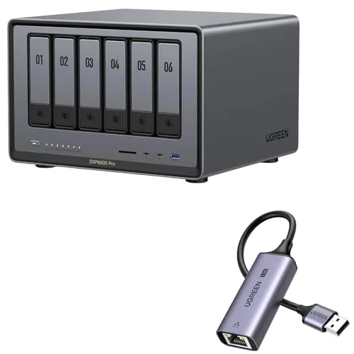 UGREEN NASync DXP6800 Pro 6ベイNASバンドル 2.5Gbps USB LAN変換アダプター付属 Intel i5 1235u 10コアCPU 8GB DDR5 RAM 内蔵128GB SSD 10GbE x 2 M.2 NVMe