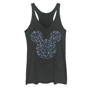ディズニー レディース トップス Tシャツ Juniors' Disney's Mickey Mouse Snowflake Fill Tank Top Black Heather ブラック