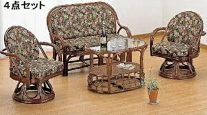 リビング4点セットラウンドチェア2脚＆二人掛けラブチェア1脚＆テーブル1台今枝商店 籐ラタン家具Y1000ABset Y-1000ABset