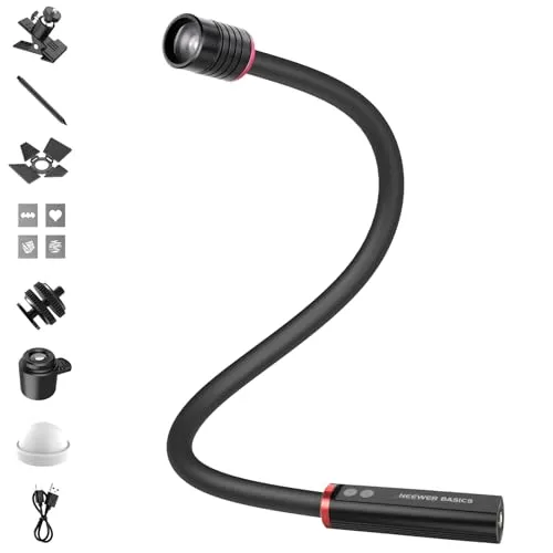 NEEWER BASICS ML01 USB C LEDライト マクロ撮影用 アーム式 4W IP54 ビーム角調整可能 1830Lux CRI95 高演色性 スポットライト 5色RGB 2500mAhバッテリー/コールドシューマウント/クランプ/GOBO