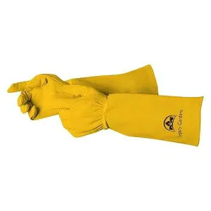 Legacy Gardens Leather Gardening Gloves for Women & Men, Long Garden Gloves, Cowhide Gauntlet Rose Pruning Thorn Resistant, Forearm Protection, Large, yellow