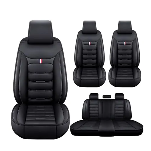シートカバー と互換性のある 対応 車用シートカバークッション 5席セットレザー 防水防汚 通気性 滑り止 座布団 タイプ 全天候型 取付簡単 収納便利 カーアクセサリー(黒枕なし,トヨタ RAV4 (2019年4月-現行))