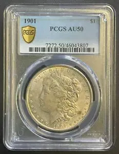 1901 P モルガン シルバー ダラー PCGS AU 50、非常に素晴らしいハイグレード キー デート コイン