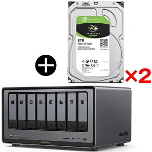【国内正規店】【HDDセット】 UGREEN DXP8800Plus NAS 8ベイ + Seagate ST8000DM004 ハードディスクセット 8TB ×2台 ネットワークHDD スマホ連携 写真バックアップ 初心者向け NFCワンタッチ接続
