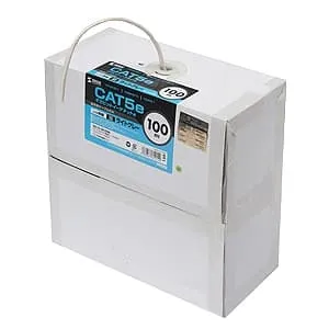 カテゴリ5e自作用LANケーブル ケーブルのみ UTPタイプ 単線 レングスマーク付 100m ライトグレー KB-T5-CB100N