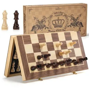 チェスセット ASNEY Upgraded Magnetic Chess Set, 15 Tournament Staunton Wooden Chess Board Game Set with Magnets, Crafted Chesspiece ans Storage Slots for Kids Adult, Includes Extra Queens 【並行輸入品】