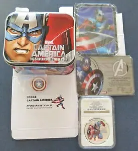 2014 ニウエ $2 アベンジャーズ 1オンス999 シルバー カラーライズド プルーフ キャプテン アメリカ NGC PF69
