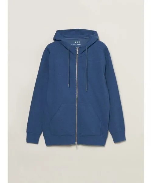 three dots/スリードッツ Men's stretch ponte zip hoody indigo blue L