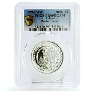 ポーランド 200000ズウォティ 退役軍人障害者協会 PR69 PCGS 銀貨 1994年
