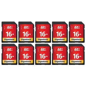 Gigastone 16GB SDカード 10枚セット UHS-I U1 Class 10 SDHC メモリーカード 高速 フルHD ビデオ デジタルカメラ SD card Full HD ミニケース10個付き