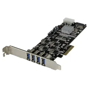 StarTech.com SuperSpeed USB 3.0 4ポート増設PCI Express/ PCIe x4 インターフェースカード 4個の専用5Gbpsチャネル UASP対応 SATA(15ピン) / ペリフェラル(4ピン) 電源端子付き PEXUSB3S44V