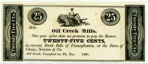 1837 年 25C オイル クリーク ミルズ 25 セント 時代遅れ紙幣 未流通 #07352