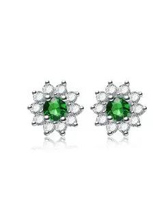 ジュネヴィヴェ レディース アクセサリー ピアス・イヤリング Genevive Sterling Silver White Gold Plated With Round Green and Flower Petals Earrings Green グリーン