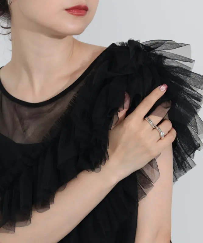 フリルチュールトップス × キャミワンピース（セットアイテム） ワンピース WOMEN BLACK ONE SIZE