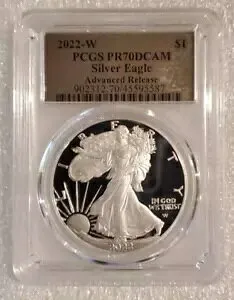 2022 W PCGS プルーフ PF70 DCAM アドバンス リリース シルバー イーグル シルバー ホイル ラベル $1