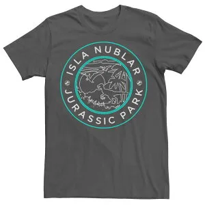 アニメキャラクター レディース トップス Tシャツ Licensed Character Men's Jurassic Park Isla Nublar Badge Retro Tee Charcoal チャコール