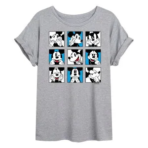 ディズニー レディース トップス Tシャツ グラフィック Disney's Mickey Mouse Juniors' Mickey Grid Oversized Graphic Tee Gray グレー