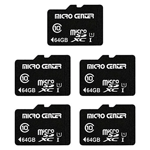 Micro Center 64GB Class 10 Micro SDXC Flash Memory Card with Adapter for Mobile Device Memory Cell Phone Tablet Drone(5 Pack)